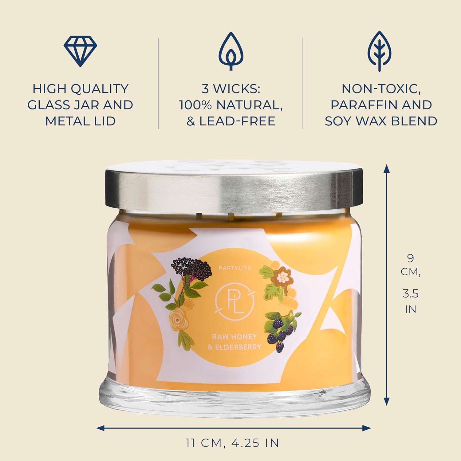 PartyLite Raw Honey & Elderberry Scented, Notes of Alpine Elderflower, Soft Jasmine & Golden Amber