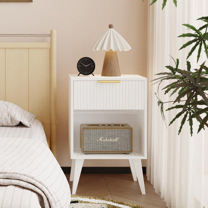 Fluted Night Stand with Opening Storage,Mid Century Bedside Table with Drawer,Modern Nightstand