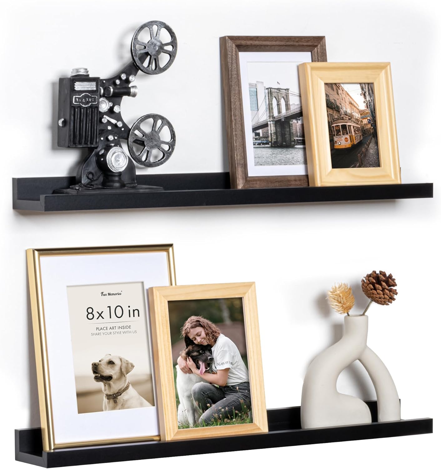 Fun Memories Picture Ledge Shelf, 24 Inch Floating Shelves Set of 2, Nursery Book Shelves for Toys