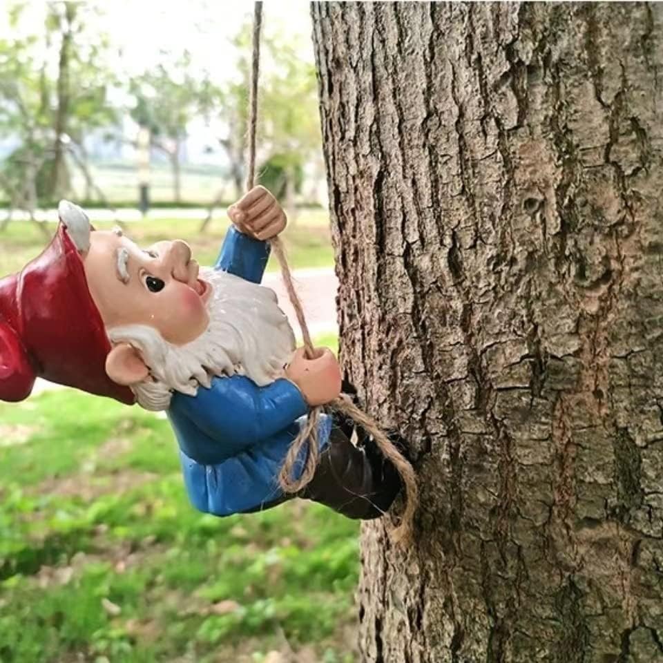Climbing Gnomes Tree Faces Decor Outdoor for Yard, Adorable Gnome Elf Out Hugger Fairy Door Statue