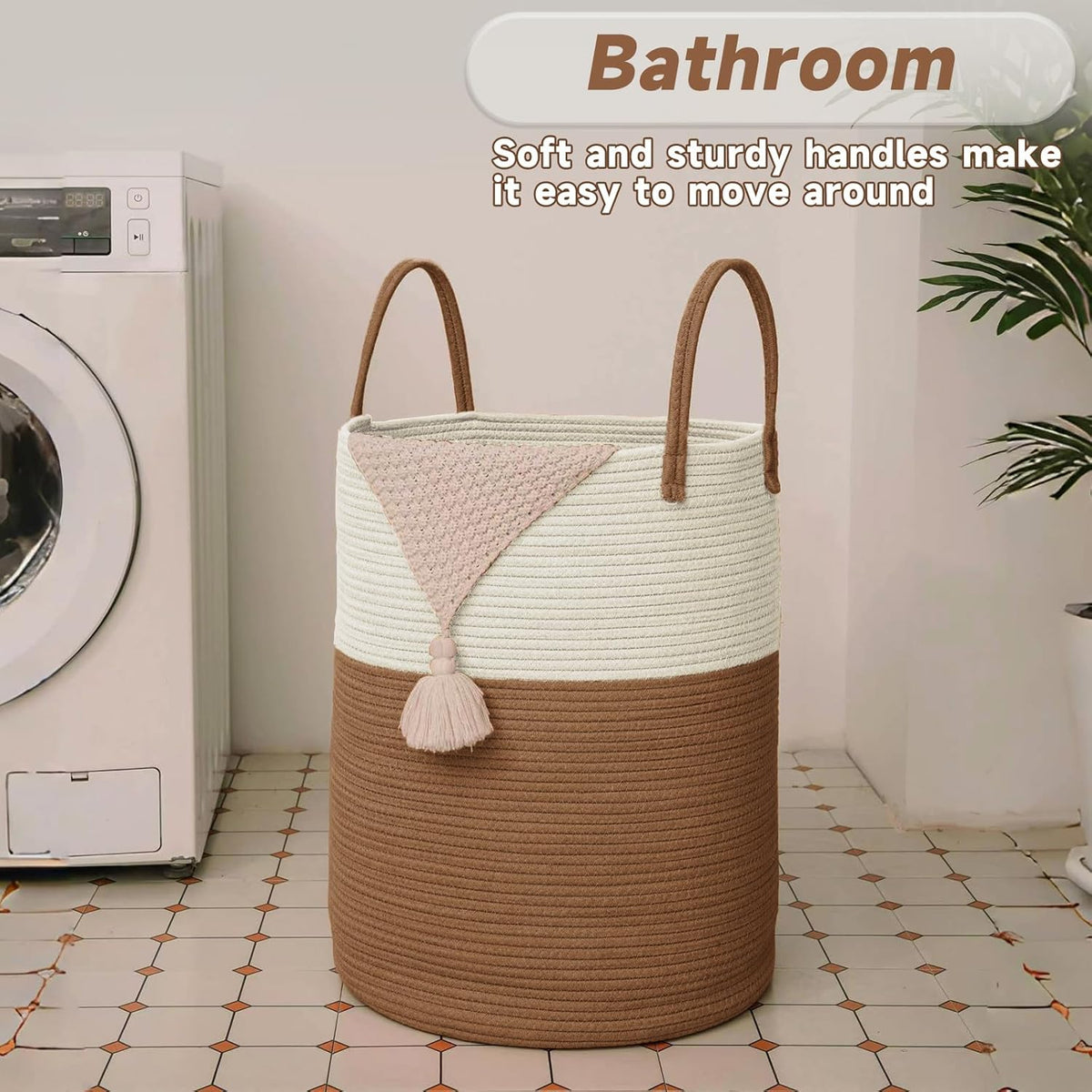 Large Woven Laundry Basket Hamper,100L Cotton Rope Storage Bin for Blankets,Toys and