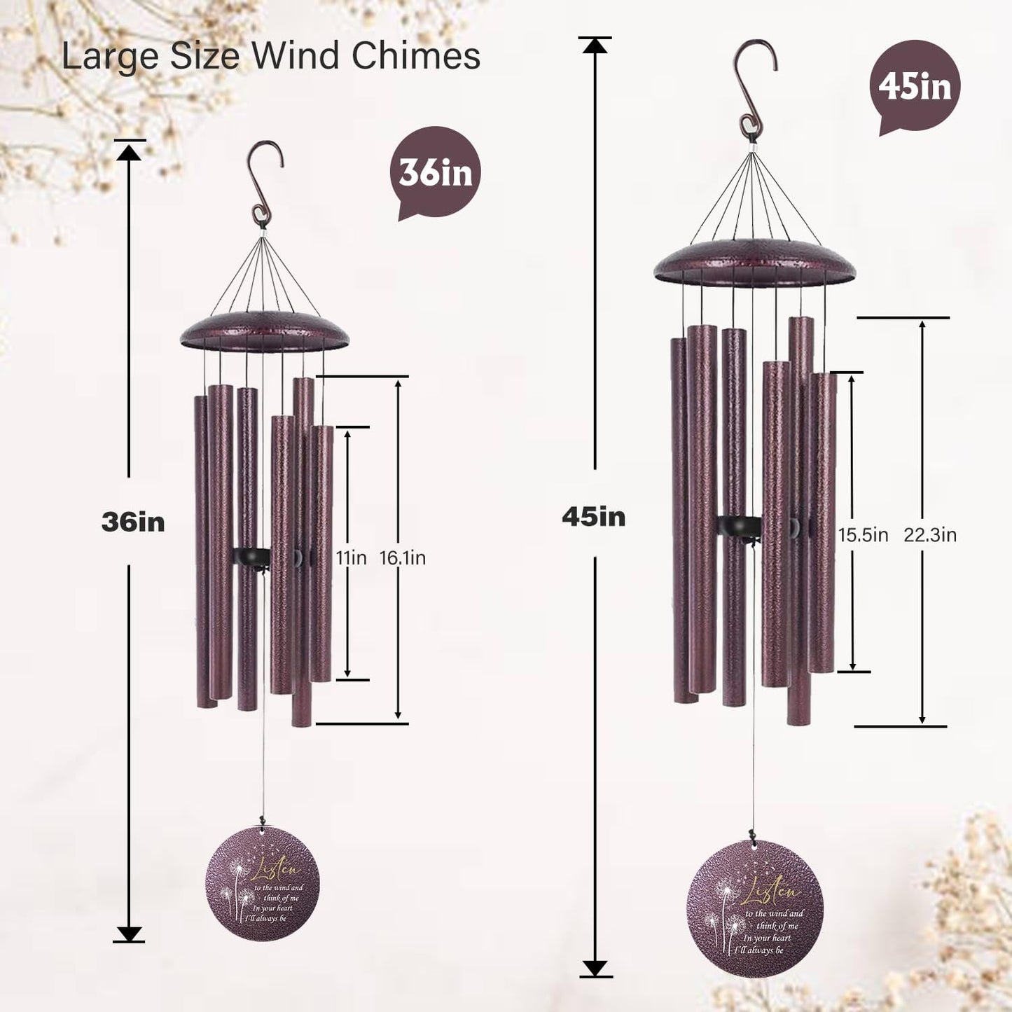 ASTARIN 36" Large Deep Tone Personalized Sympathy Wind Chimes, Memorial Wind Chime for Loss of