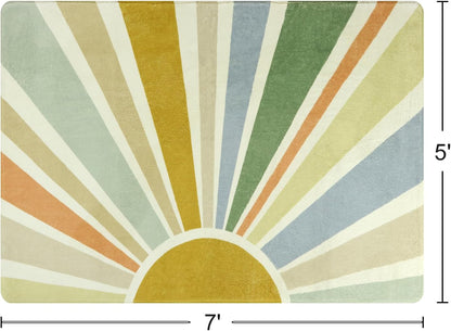 STARUIA Kids Rugs for Playroom & Nursery - 5'x7' Boho Washable Rainbow Area Rug, Non-Slip Soft