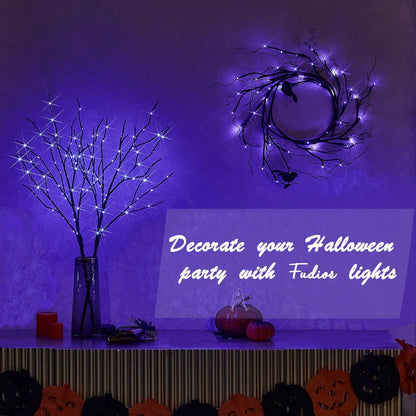 Fudios Halloween Lighted Branches with Timer 100 LED Purple Fairy Lights 32IN, Artificial Black