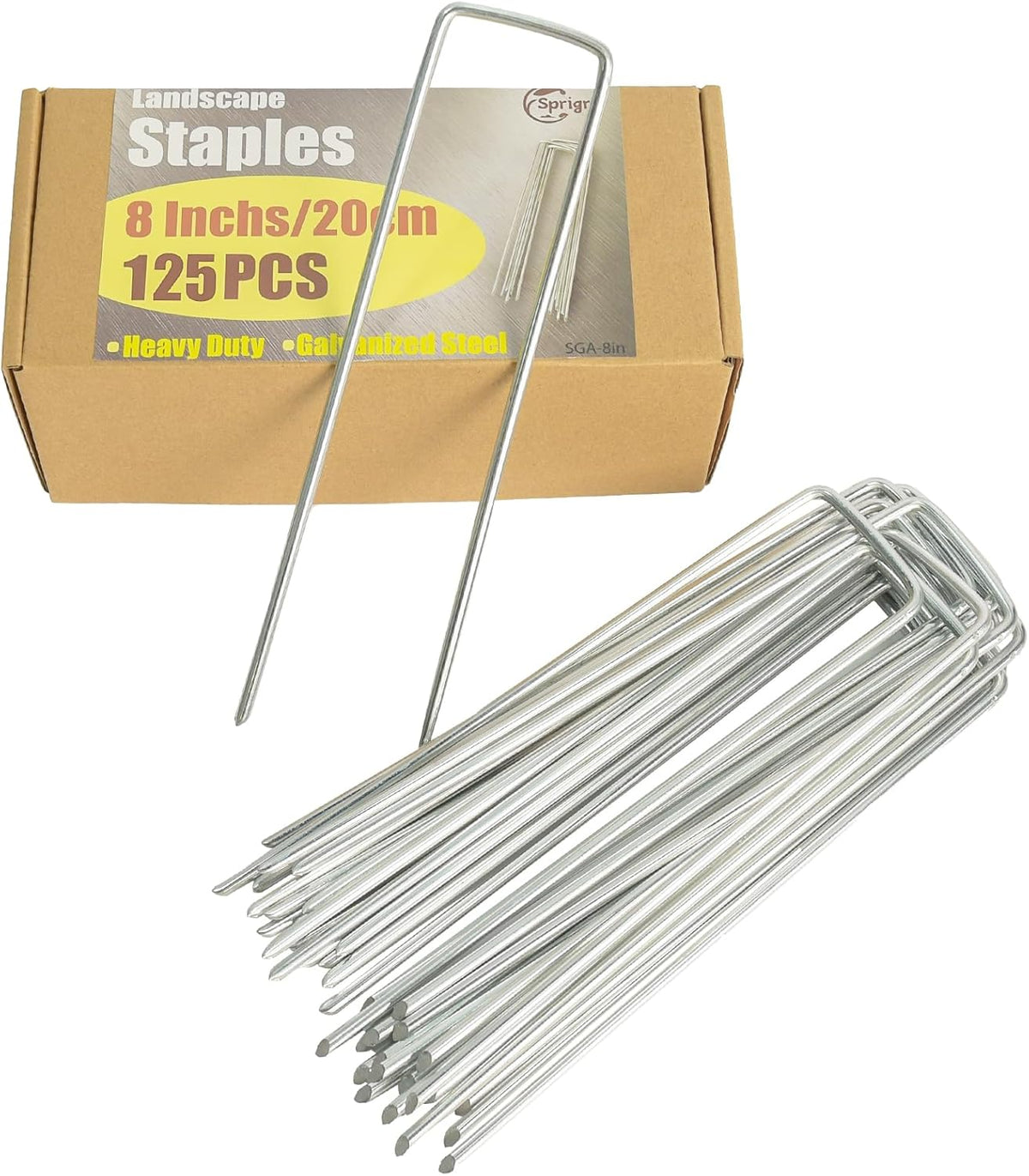 8 Inch Landscape Staples, More Thicker Heavy Duty 8 Gauge Galvanized Landscape Stakes, 125 Packs