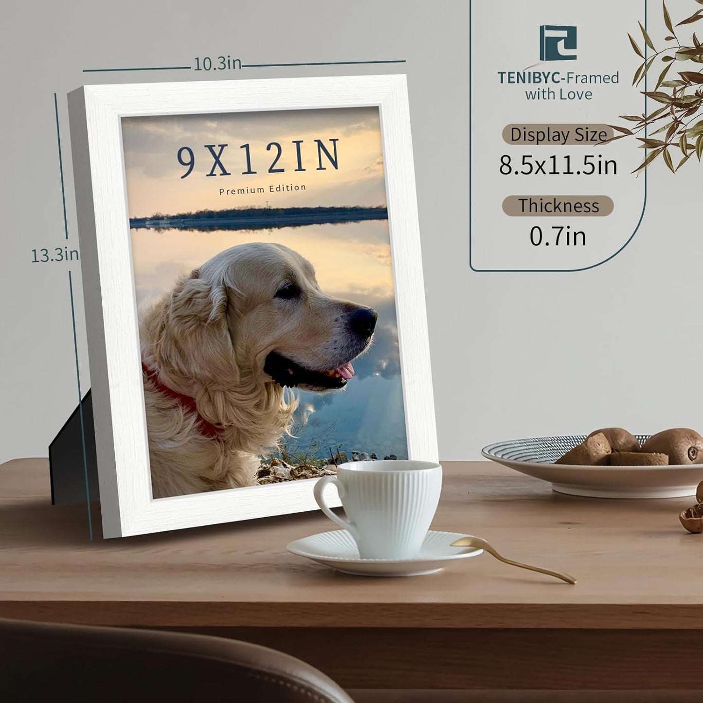 9x12 Frame 3 Pack - White Woodgrain, HD Tempered Glass, 9 x 12 Picture Frame for Photos, Tabletop