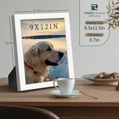 9x12 Frame 3 Pack - White Woodgrain, HD Tempered Glass, 9 x 12 Picture Frame for Photos, Tabletop