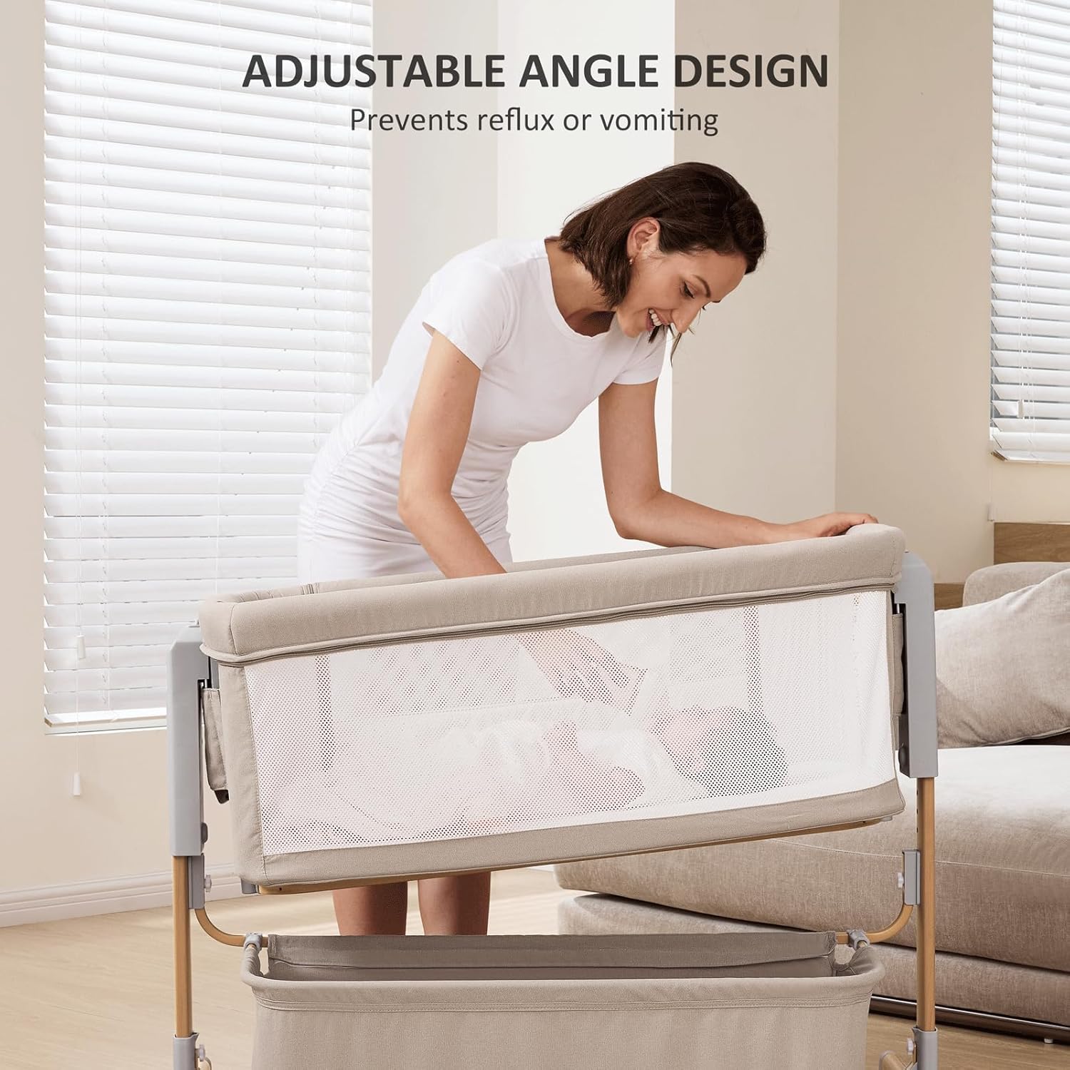 3 in 1 Baby Bassinet, Rocking Bassinet, Bedside Bassinet, 6-Height Adjustable, Bassinet Bedside