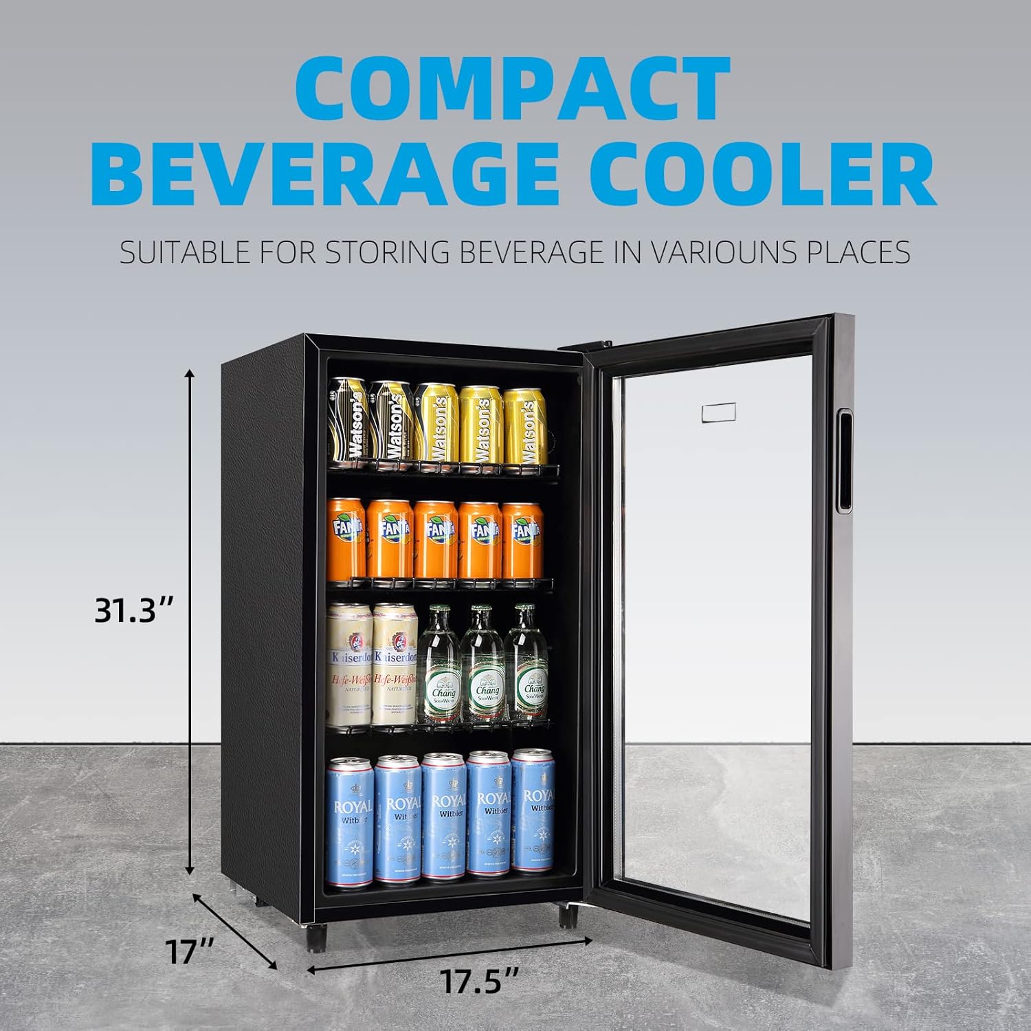 WANAI Mini Fridge Cooler 125Cans Beverage Refrigerator Glass Door Beverage Cooler for Beers Wine