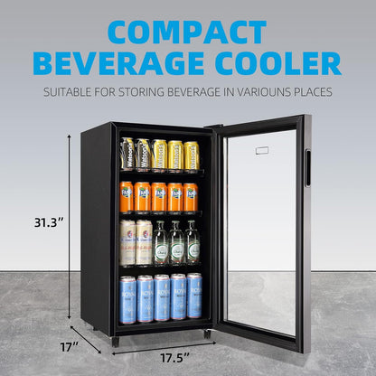 WANAI Mini Fridge Cooler 125Cans Beverage Refrigerator Glass Door Beverage Cooler for Beers Wine