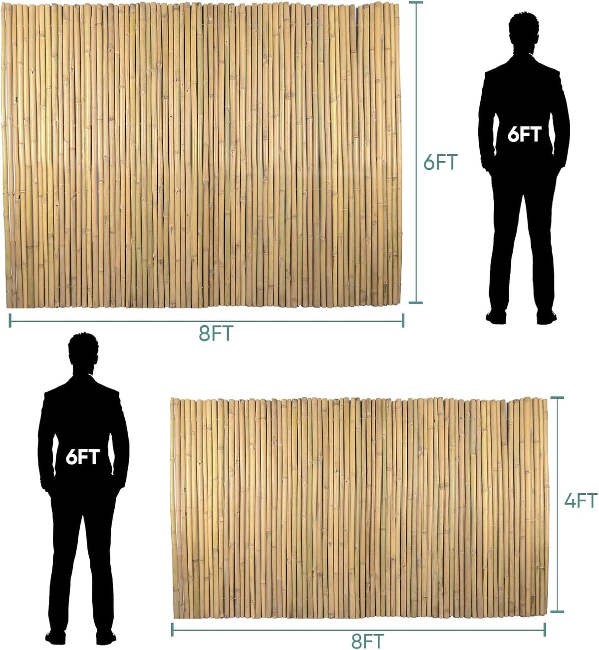 6Ft High x 8 Ft Long x 0.7In D Bamboos Screen, Natural Bamboo Fence Rolls, Eco-Friendly Bamboo