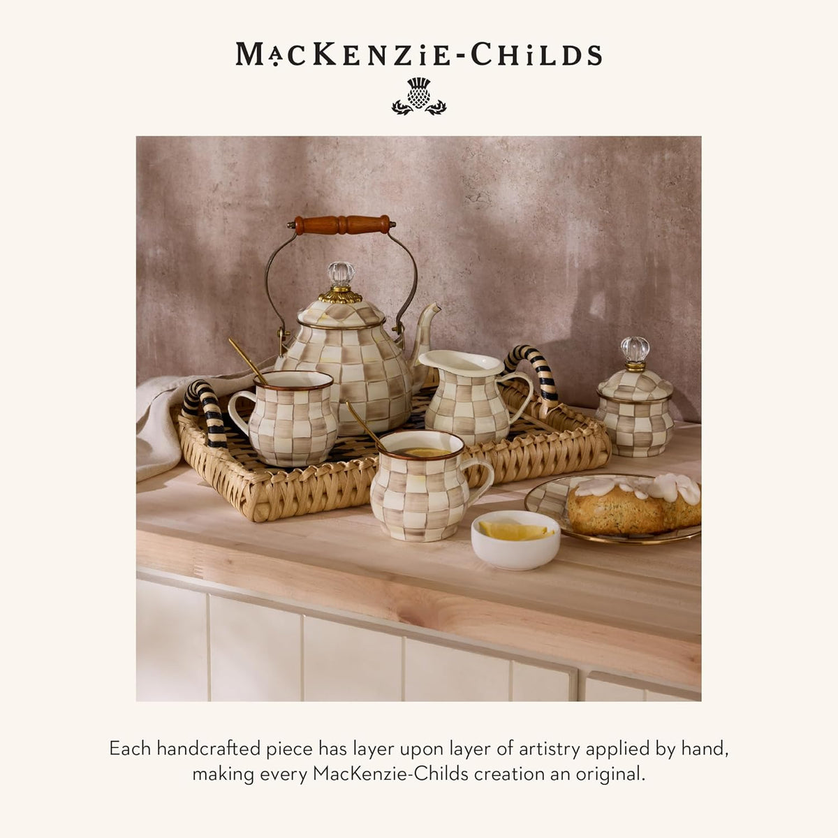 MACKENZIE-CHILDS Enamel Herb Pots, Small Plant Pots for Herbs or Flowers, Set of 3, Brown-and-White