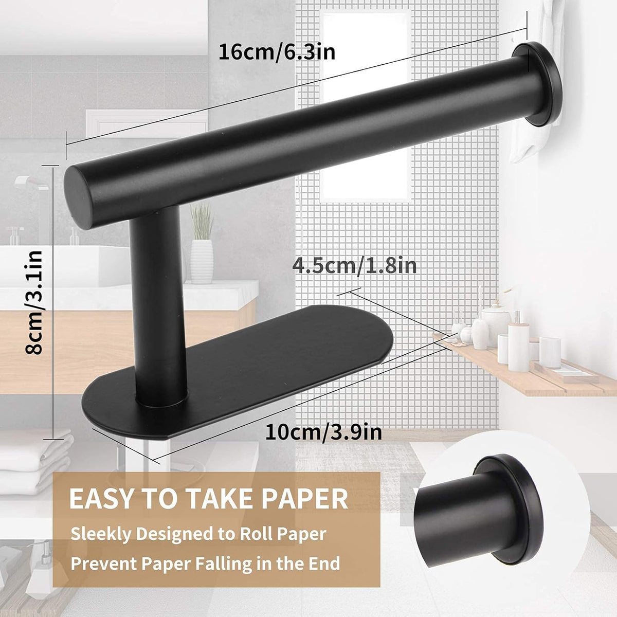 Toilet Paper Holder,Adhesive,Matt Black,Wall Mount,Toilet Paper Roll Holder,no