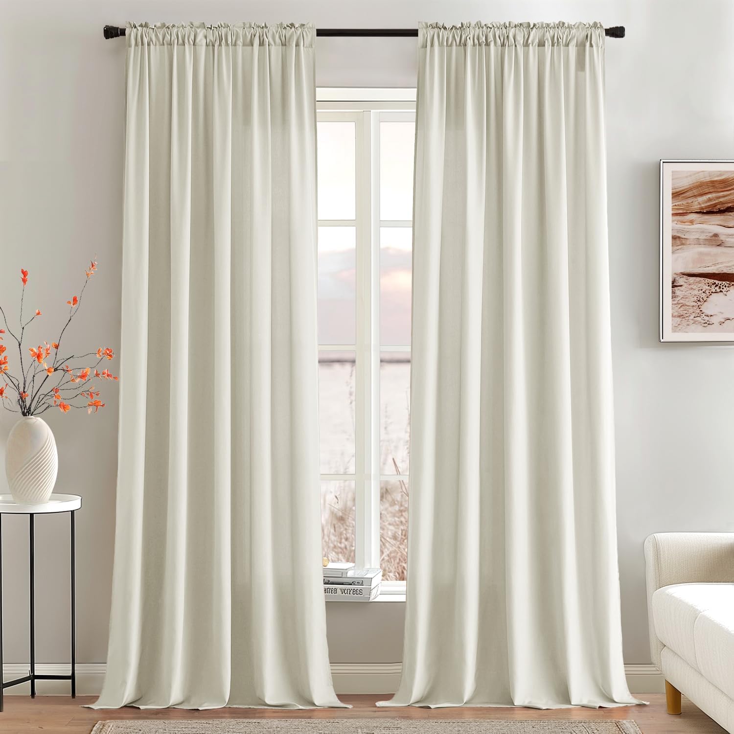 MIULEE Ivory Privacy Sheer Curtains That Let Light in 96 Inches Long Non-See-Through Semi Sheer