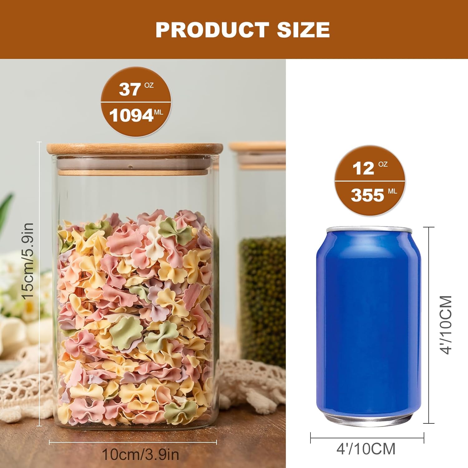 Glass Food Storage Jars 37 oz Set of 6,Glass Storage Containers Clear Glass Food Canister with