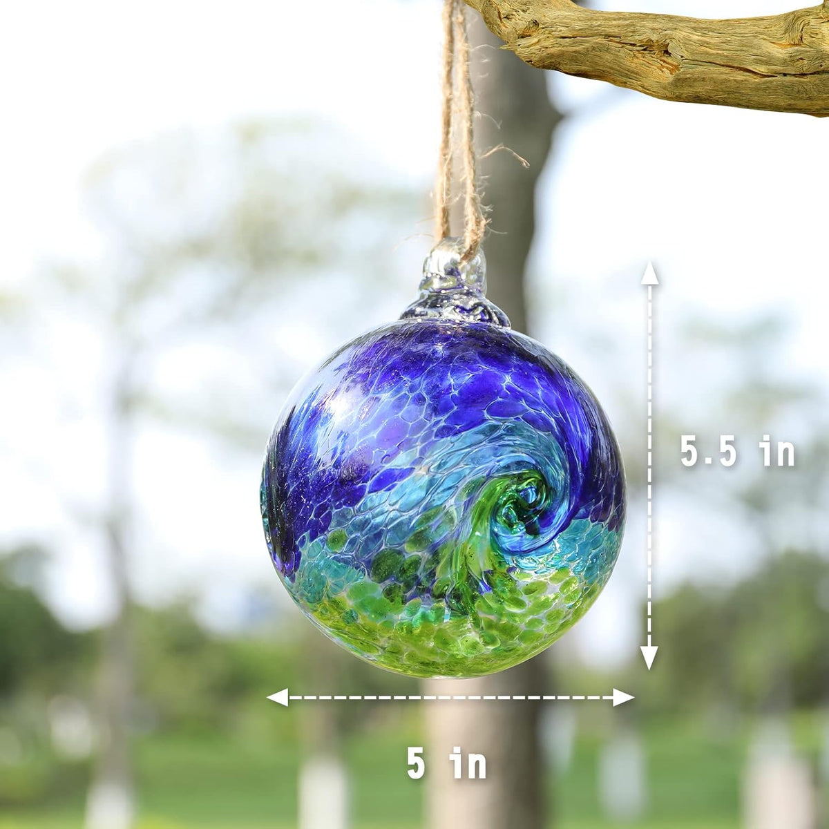 VCUTEKA Hanging Garden Gazing Ball, Hand-Blown Glass Witch Ball for Outdoor Garden Décor, 6"