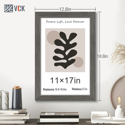 VCK 11x17 Picture Frame 3 Pack, Gray Solid Wood Poster Picture Frame, Exclusive Wood Grain, Wall