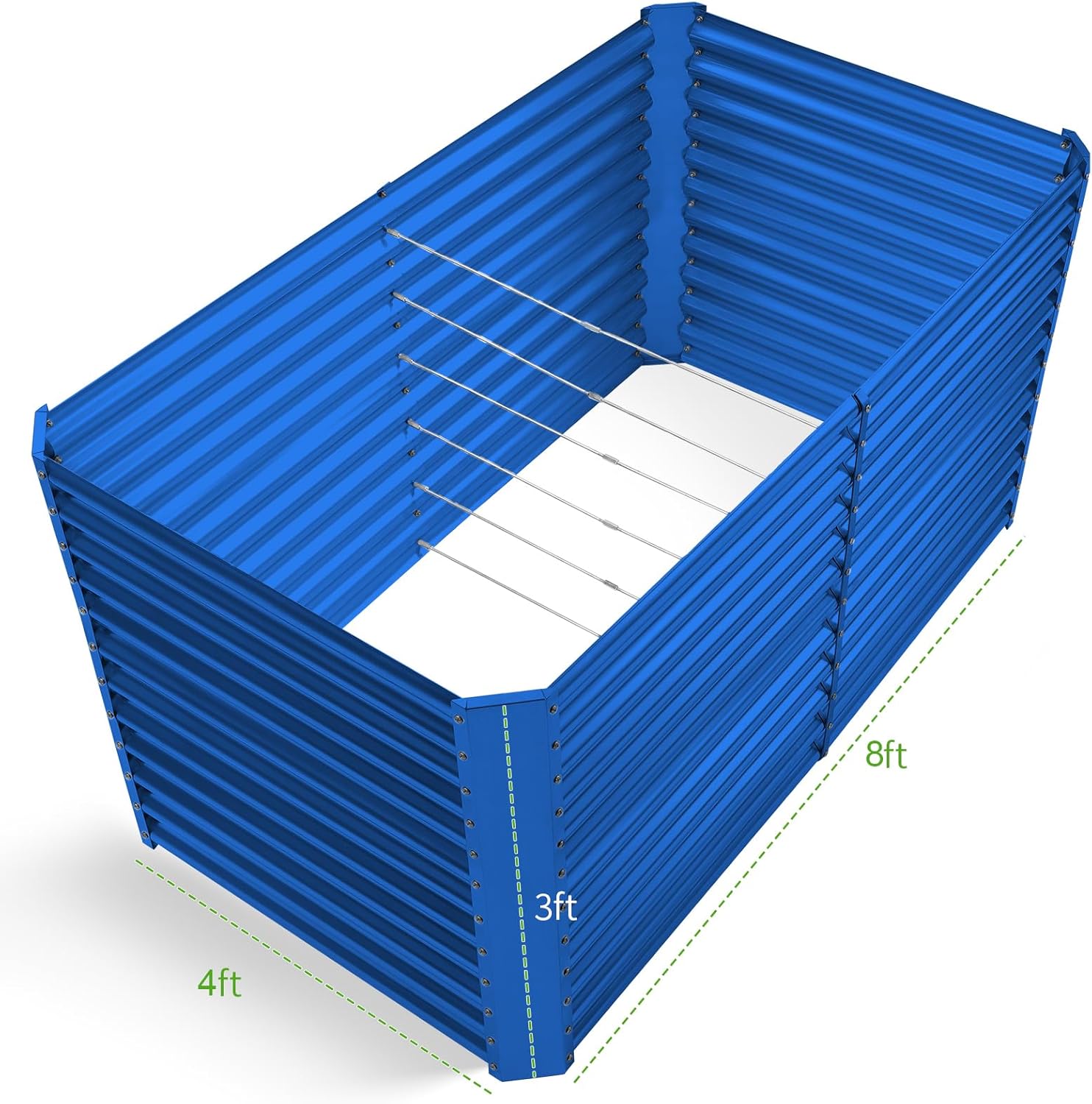 Land Guard 8x4x3ft Rectangular Galvanized Raised Garden Beds, Large-Capacity Metal Planter Box