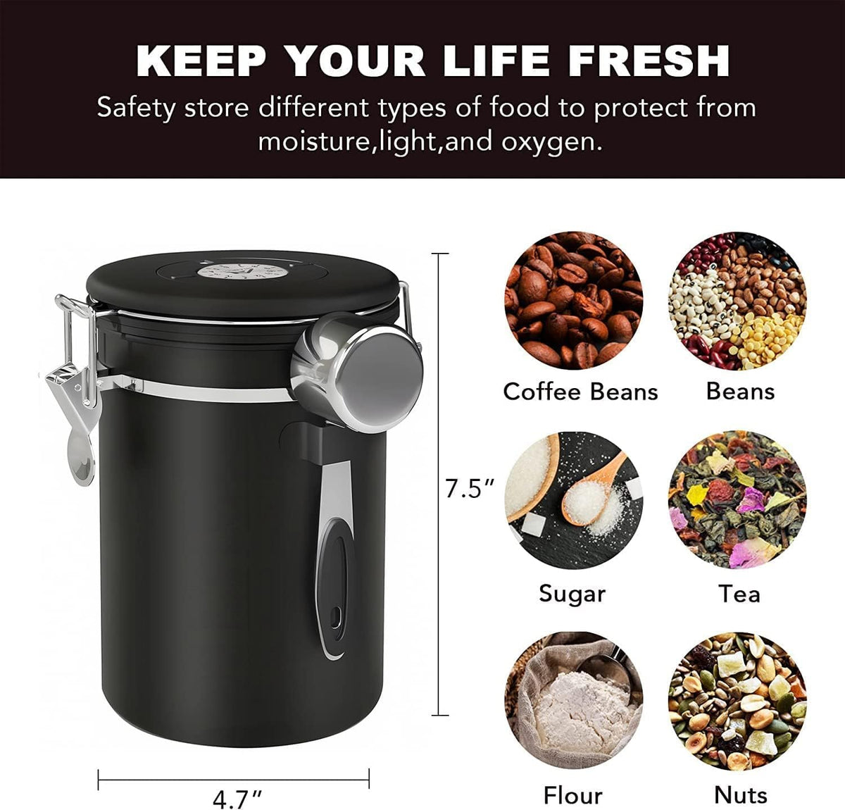 ShanSon Coffee Canister Airtight Coffee Container Stainless Steel Coffee Bean Storage Container