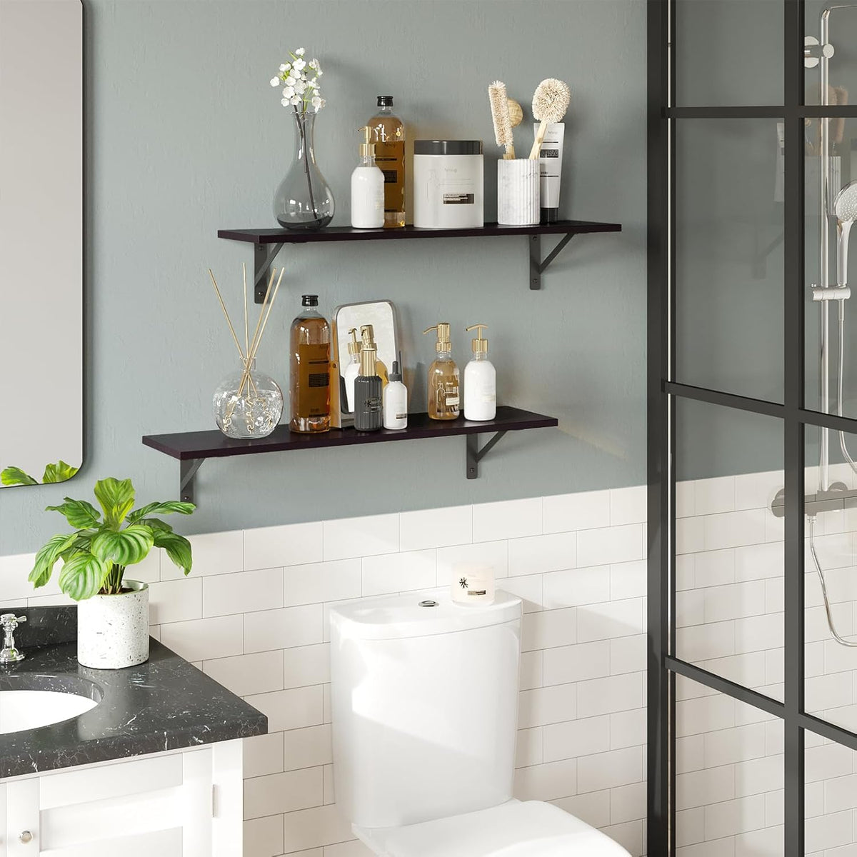 DINZI LVJ Long Wall Shelves, 23.6 Inch Wall Mounted Shelves Set of 2, Easy-to-Install, Wall Storage