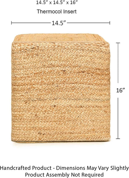 REDEARTH · Cube Pouf Foot Stool Ottoman - Jute Braided Pouffe Poof Accent Sitting - Set of 2