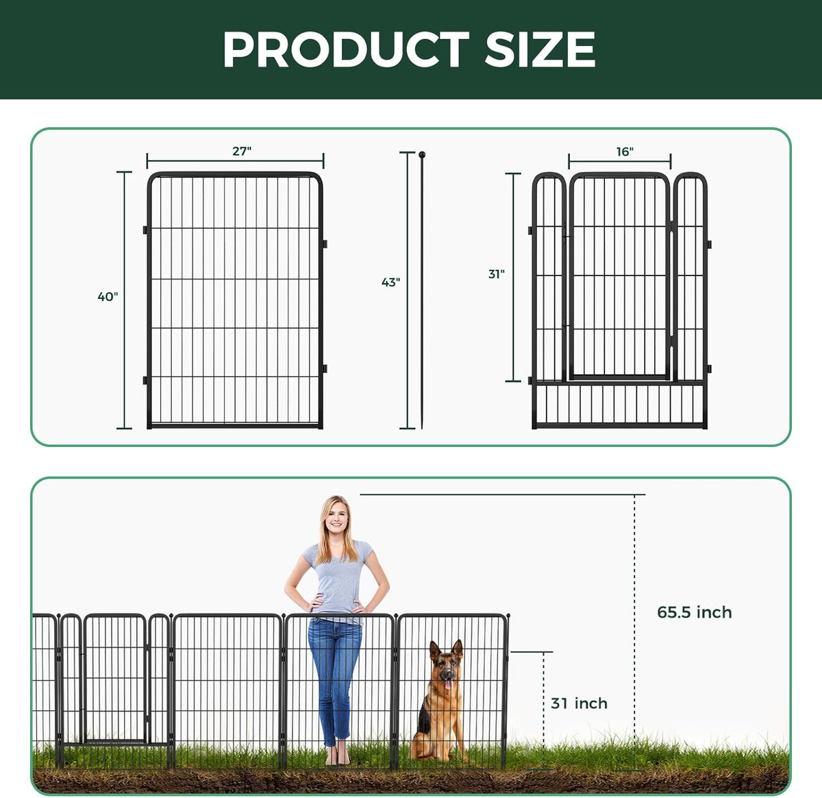 FXW Garden Fence Outdoor for The Yard – 40in(H) x 72.0ft(L) Heavy Duty Metal Animal Barrier for Dog