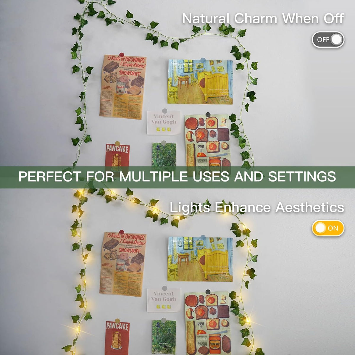 suddus Vine with Fairy Lights Battery Operated, 13.1ft 40 LED Ivy String Light with Remote, Leaf