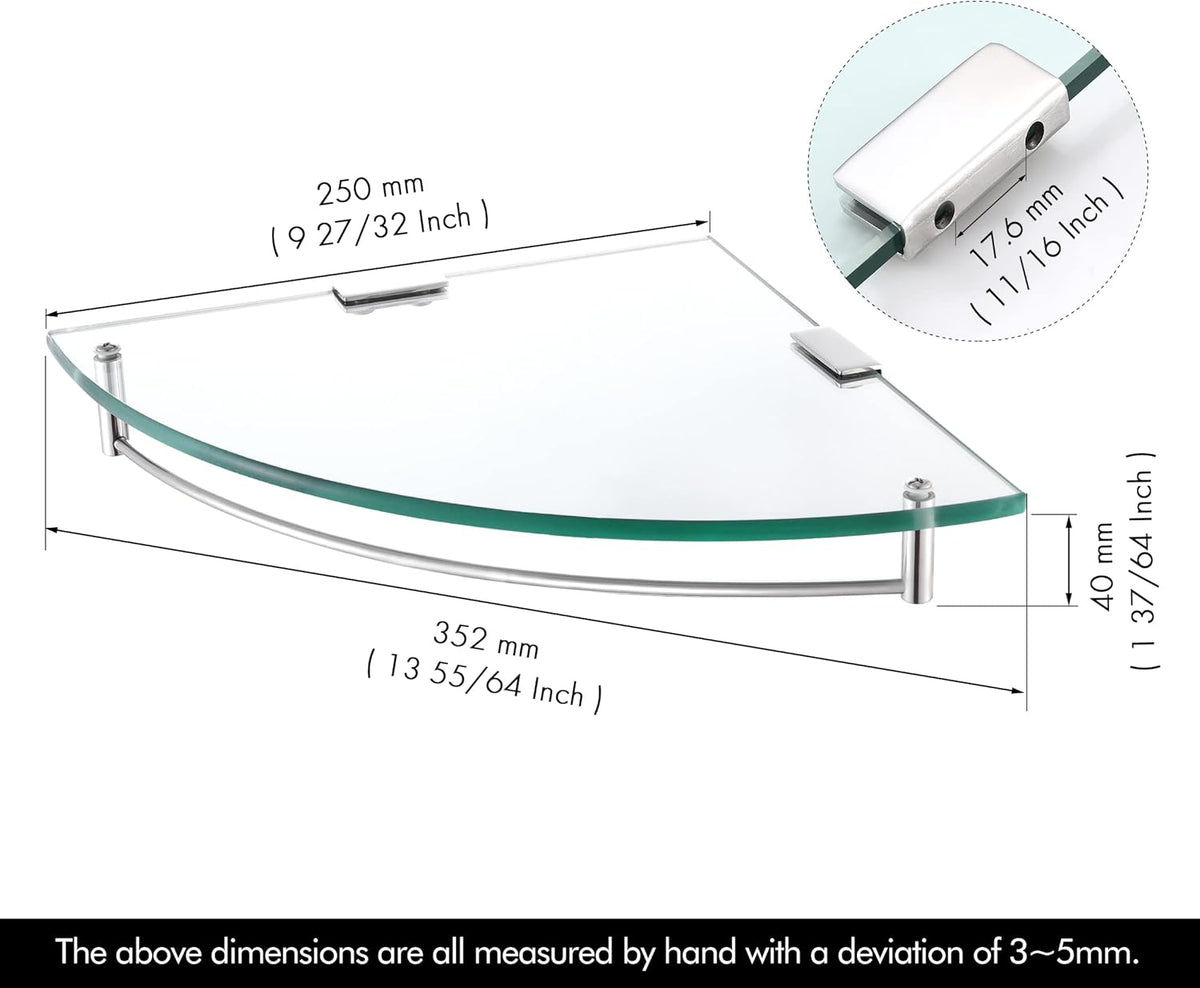 KES Glass Corner Shelf Bathroom Shelf Tempered Glass with Rail SUS 304 Stainless Steel Floating