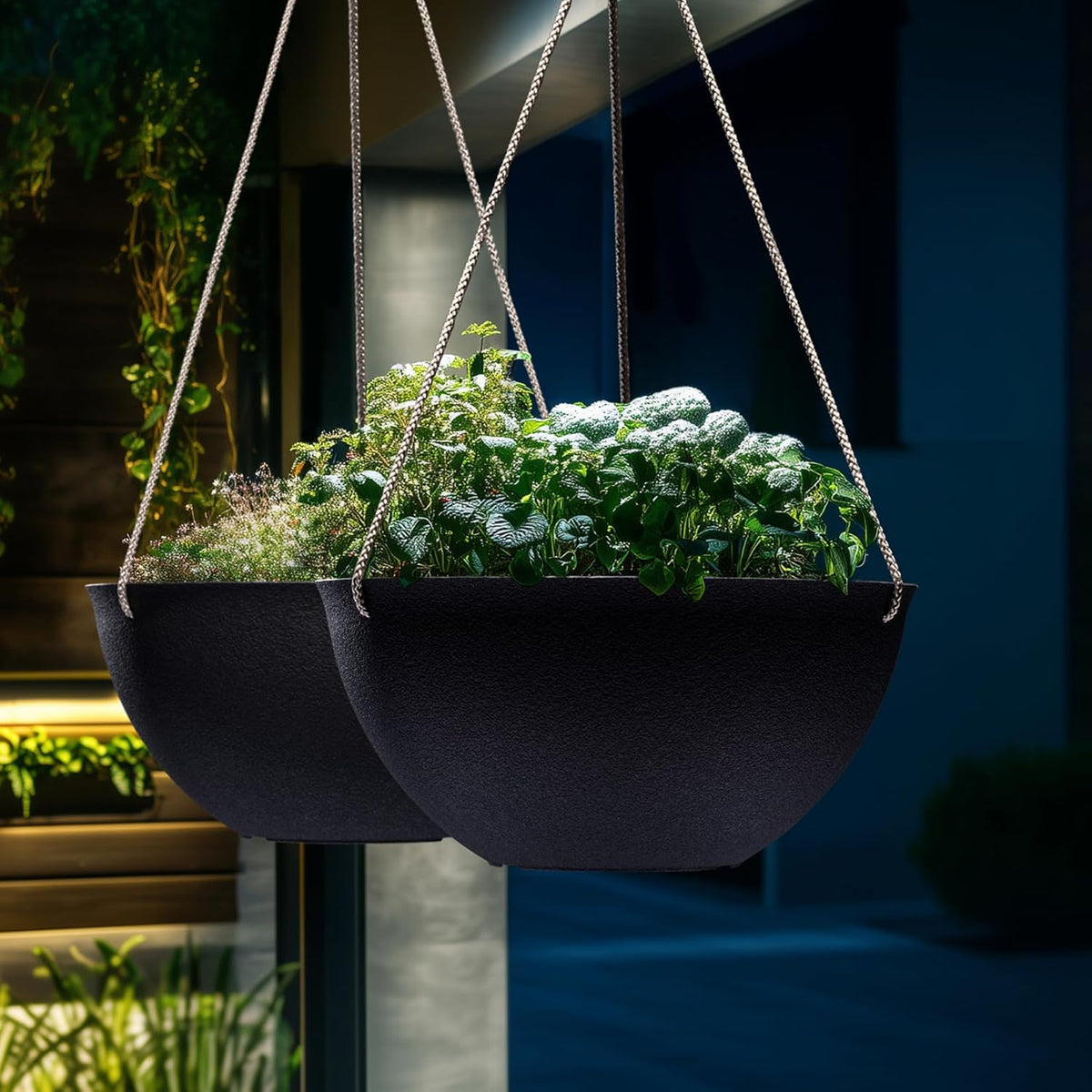 LA JOLIE MUSE Hanging Planters for Outdoor Plants, Large Hanging Planter with Drain Holes, Black