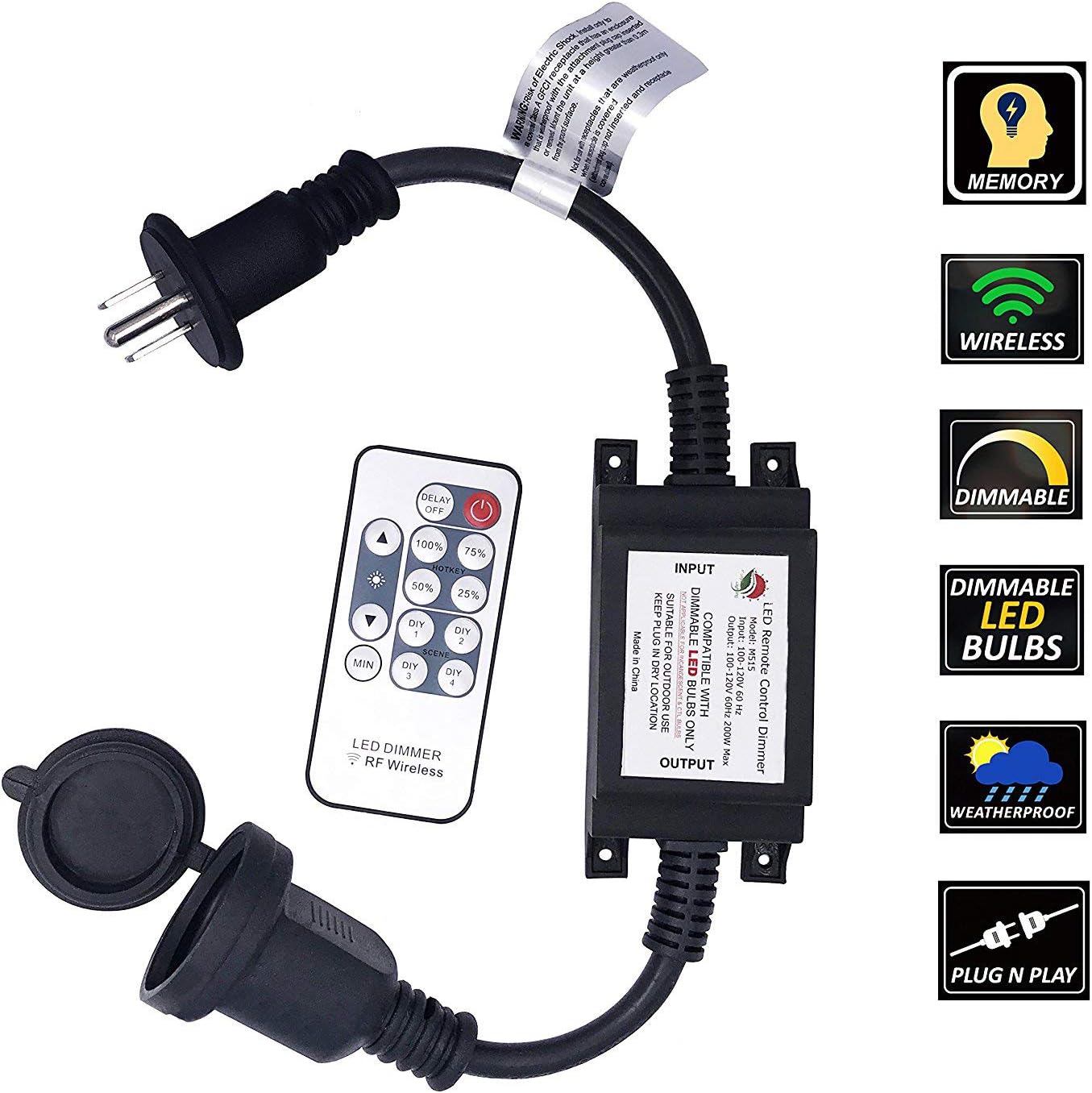 Max Power 200W Waterproof Outdoor String Lights Wireless Remote Control, 150Feet Range, Memory