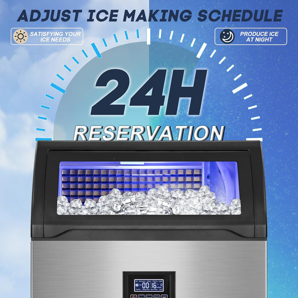 Commercial Ice Maker Machine 360LBS/24H with 80LBS Storage Bin, 126PCS Ice Cubes Ice Machine