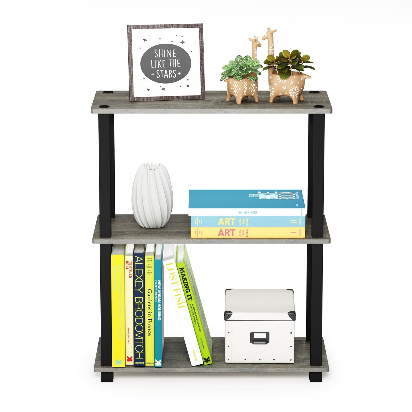 Furinno TURN-S-TUBE Storage Shelves Set of 2, 3-Tier Book Shelf, Corner Shelf, Toolless Open