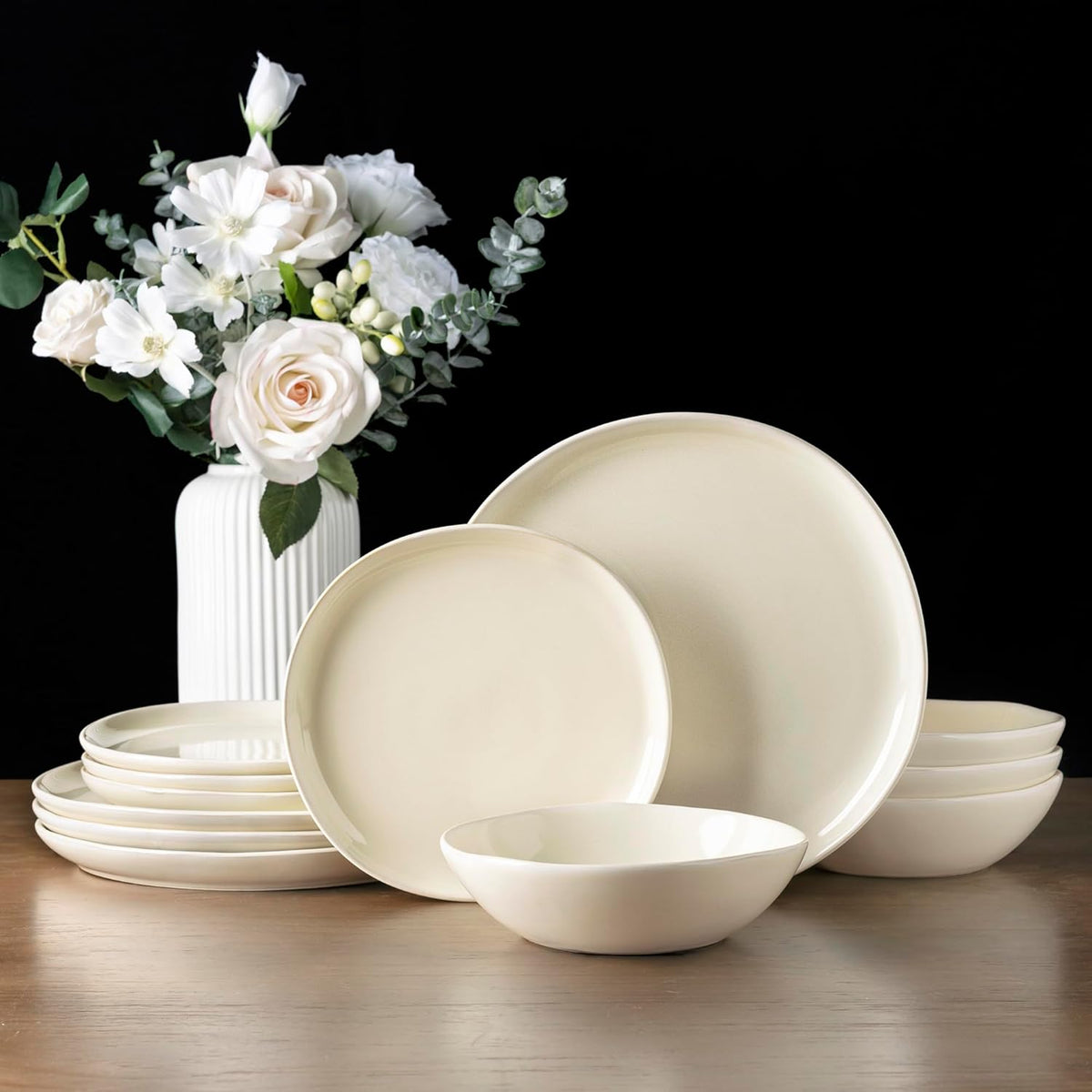 AmorArc Ceramic Dinnerware Sets,Handmade Reactive Glaze Plates and Bowls Sets,Highly Chip and Crack