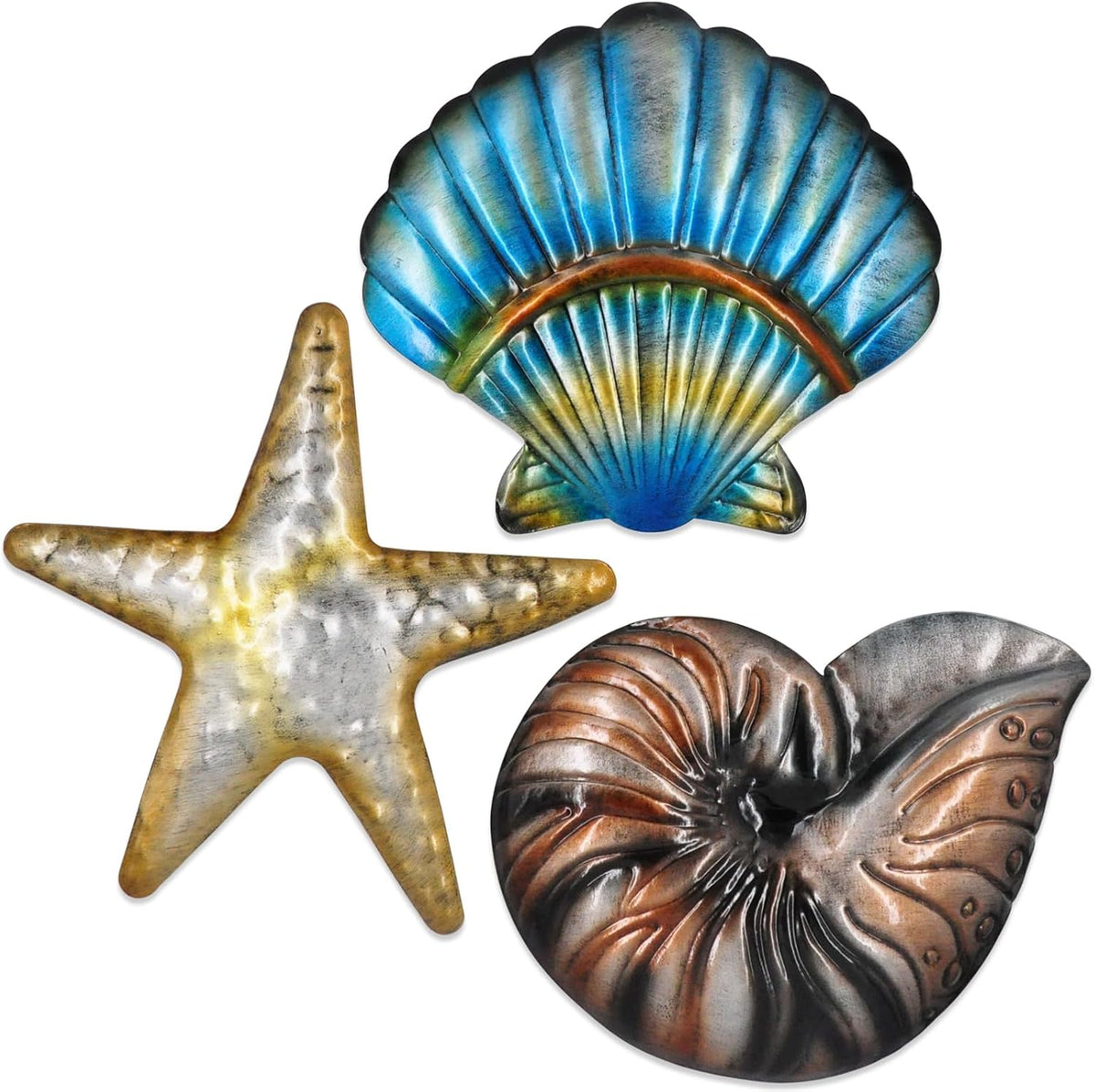 Metal Ocean Wall Sculptures Outdoor Metal Sea Star Conch Wall Art Decor Pool Garden Patio Bathroom