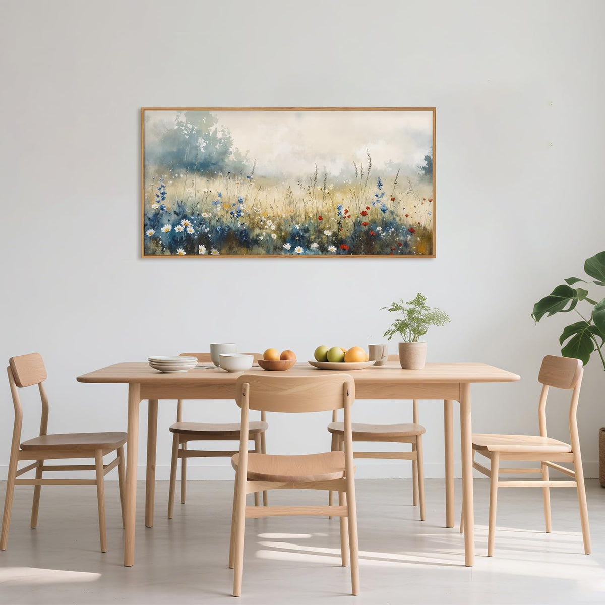 Nature Wildflower Framed Canvas Wall Art Set, Pastoral Landscape Wall Decor, Colorful Meadow Wall