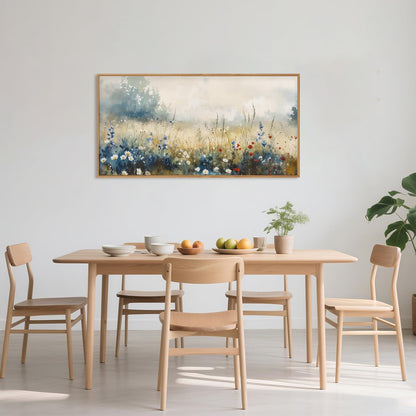 Nature Wildflower Framed Canvas Wall Art Set, Pastoral Landscape Wall Decor, Colorful Meadow Wall