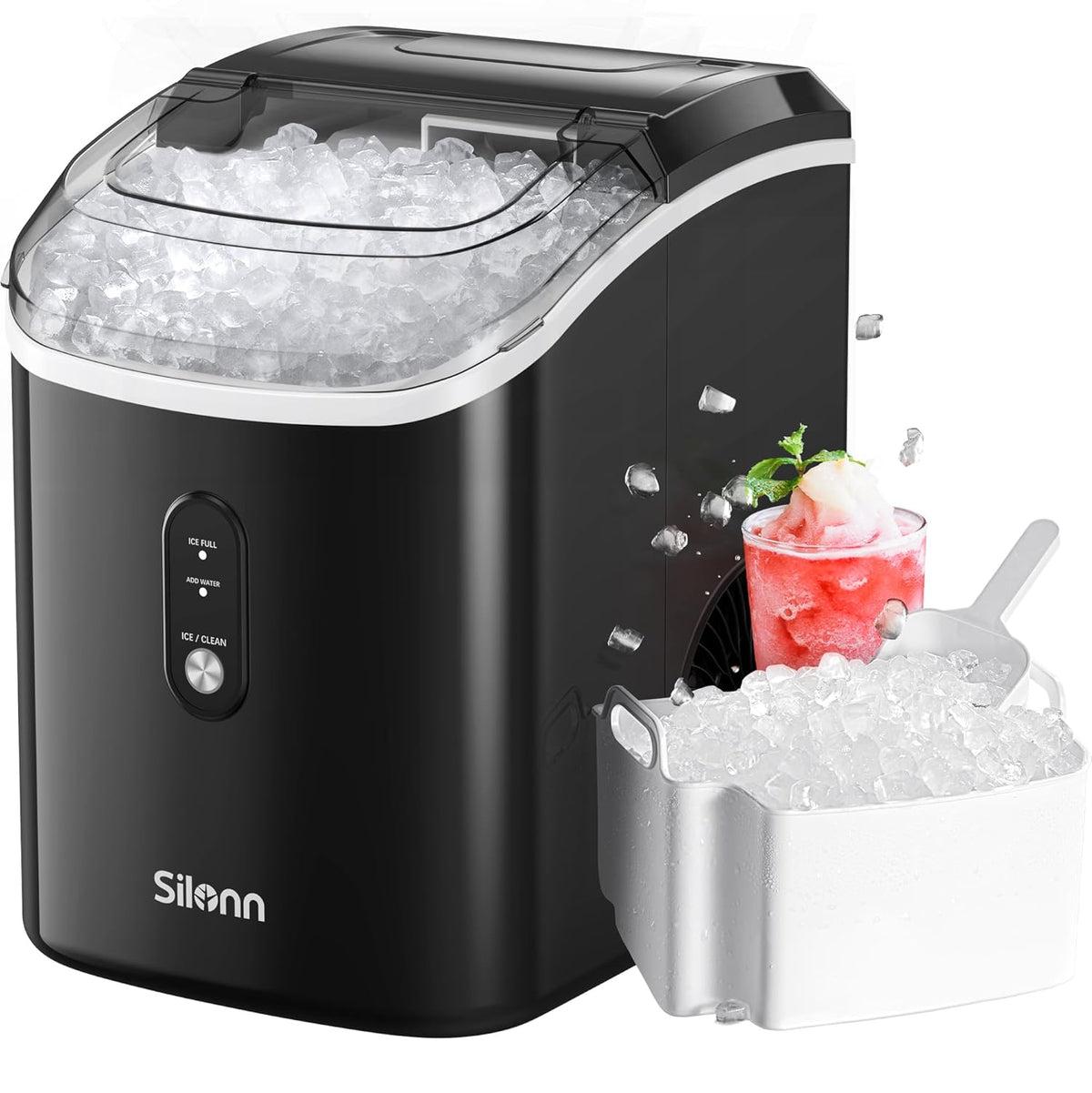 Nugget Ice Maker Countertop, Silonn Chewable Pellet Ice Machine with Self-Cleanin Function