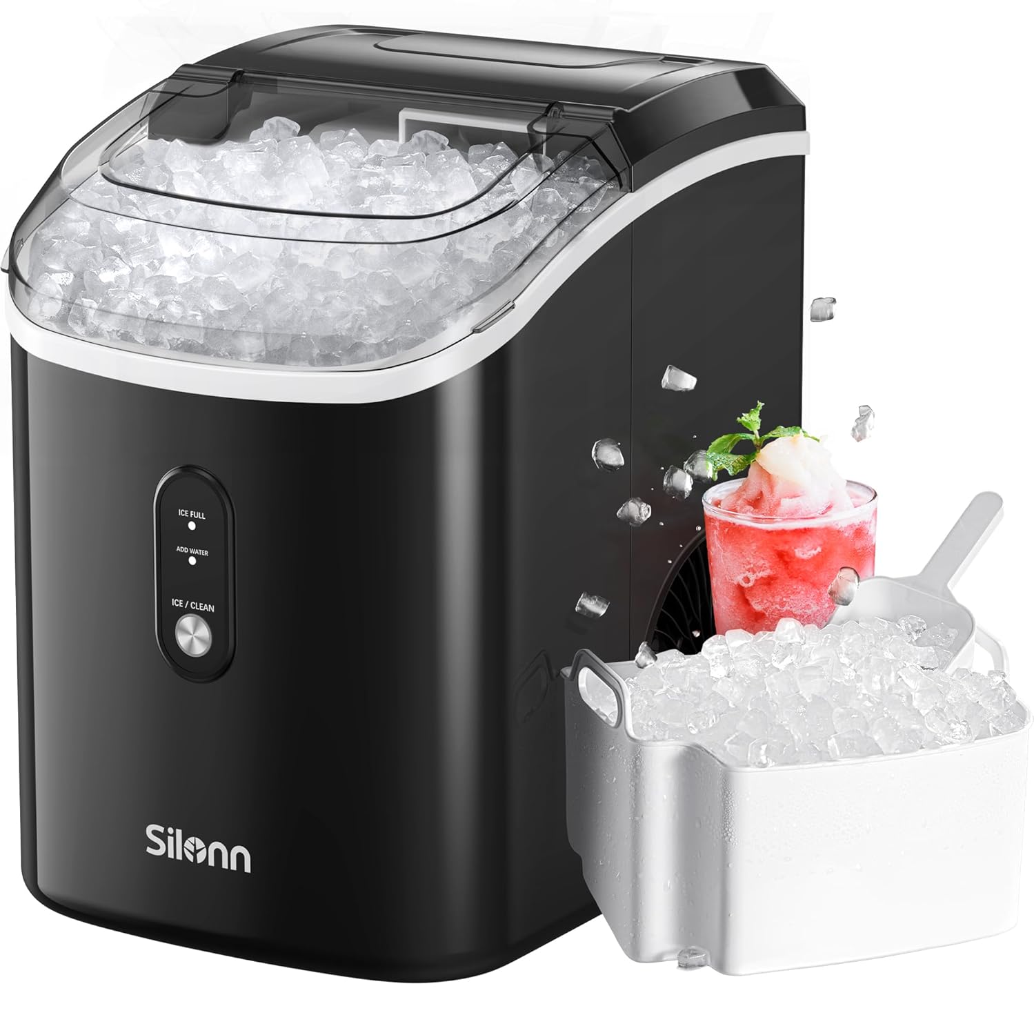 Nugget Ice Maker Countertop, Silonn Chewable Pellet Ice Machine with Self-Cleanin Function