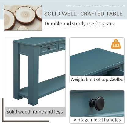 Solid Wood Console Table,63 in Long Sofa Table Entryway Table with 4 Drawers and Bottom Shelf for