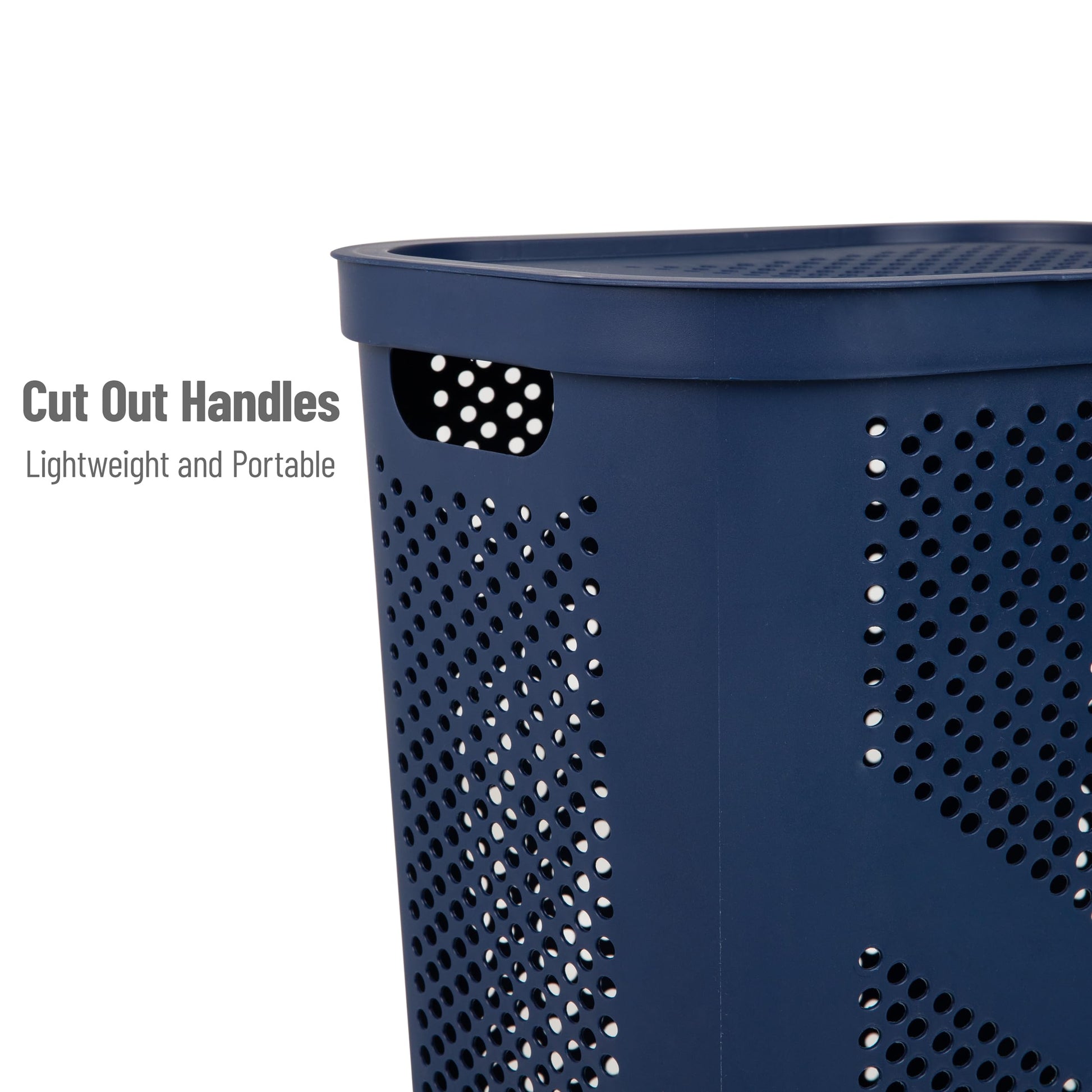 Mind Reader Slim Laundry Hamper with Lid, 60L Clothes Basket, Ventilated Plastic, Navy