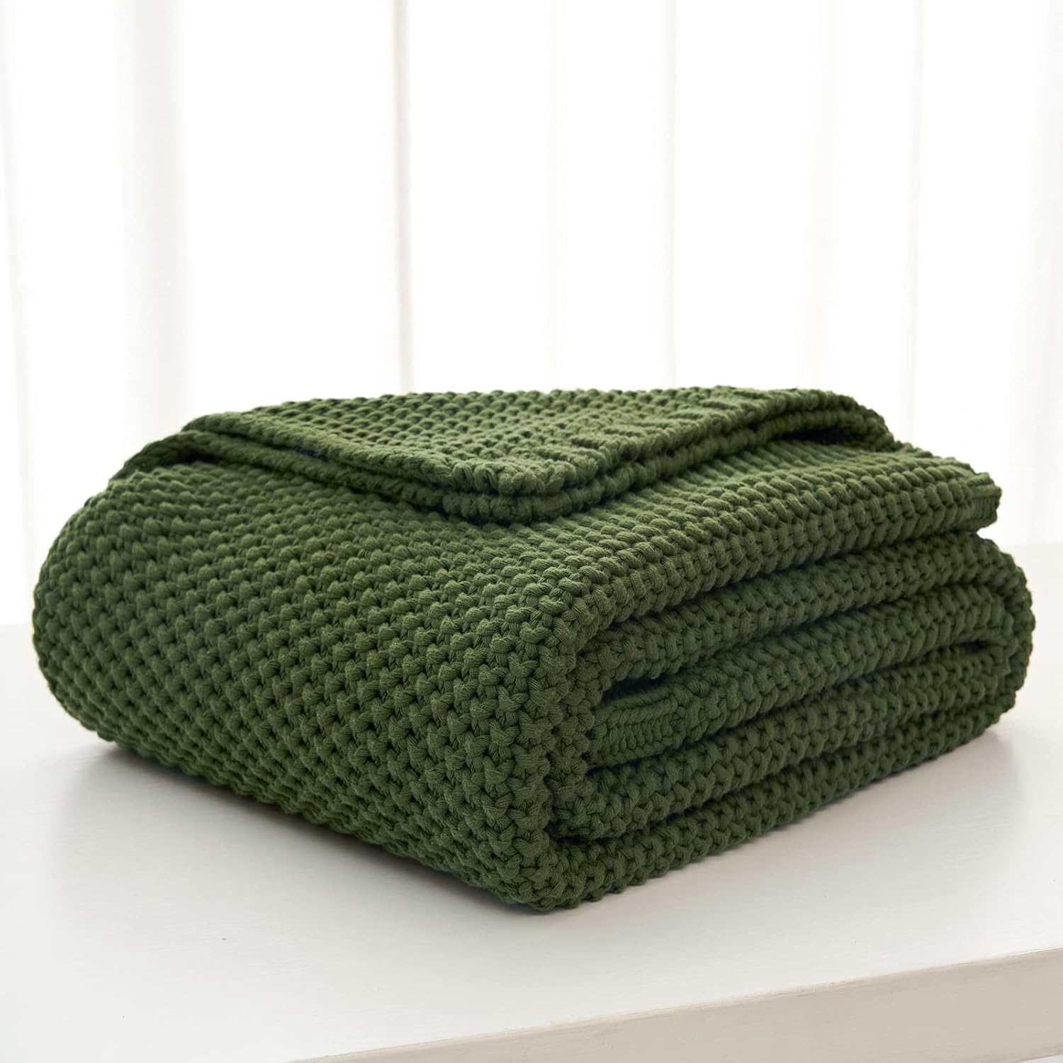 Longhui bedding Chunky Cable Knit Throw Blanket Lightweight Olive Green 100% Organic Cotton Blanket