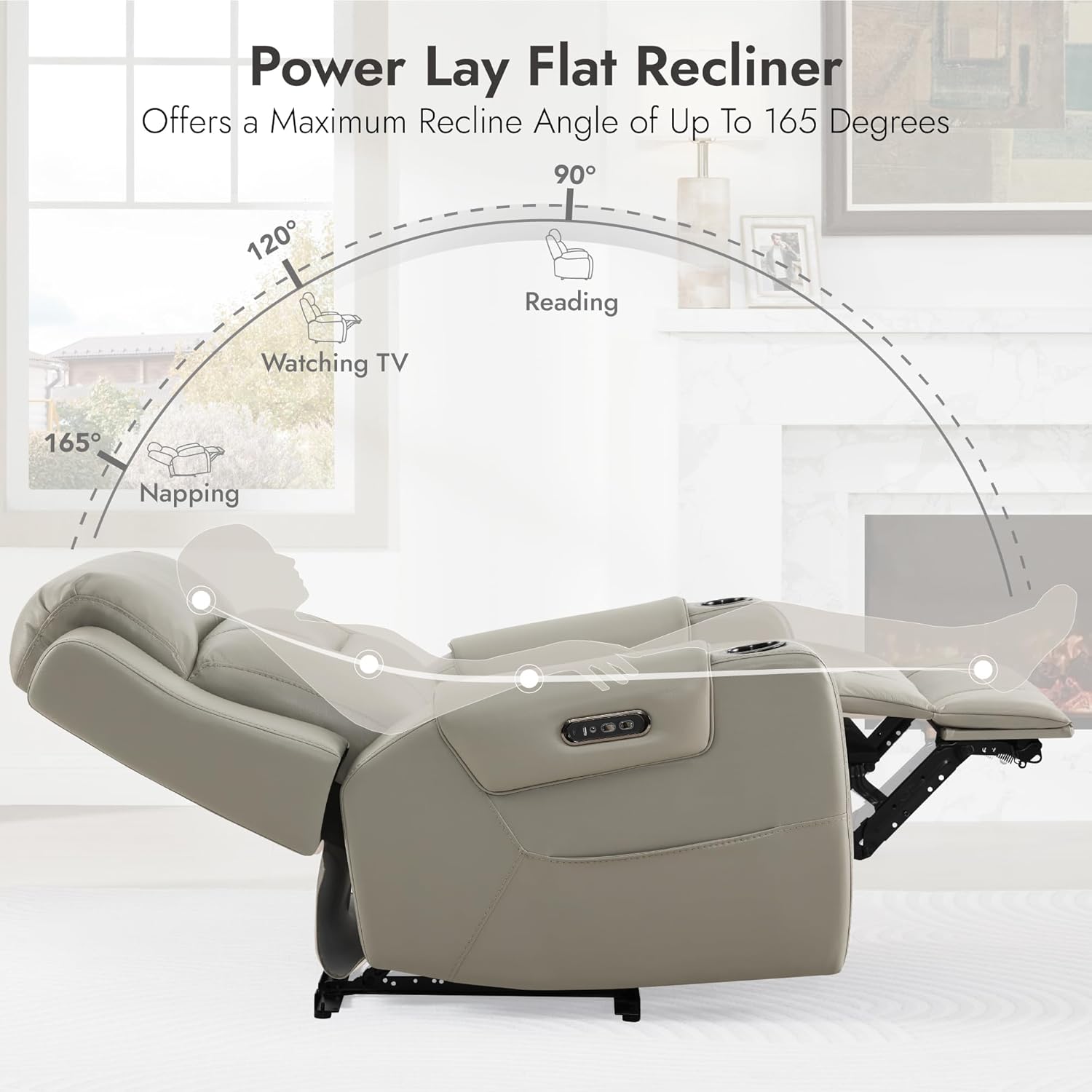 Watson & Whitely Genuine Leather Power Recliner Chairs for Adults, Lay Flat Recliner with Power