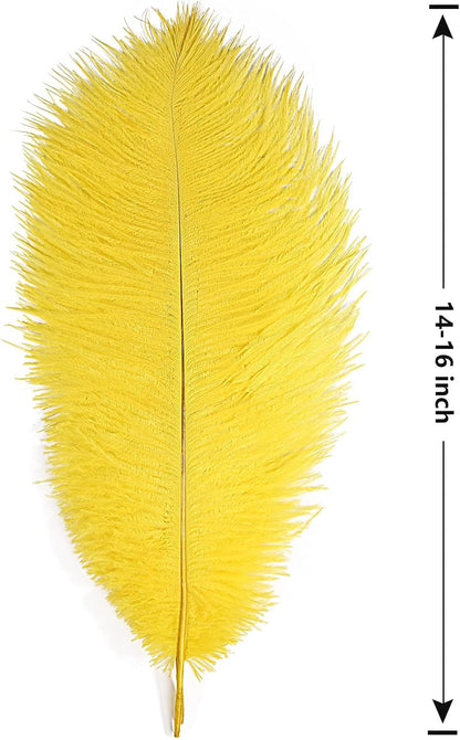 THARAHT Yellow Ostrich Feathers 12pcs Large Natural Bulk 14-16Inch 35cm-40cm for Wedding Party