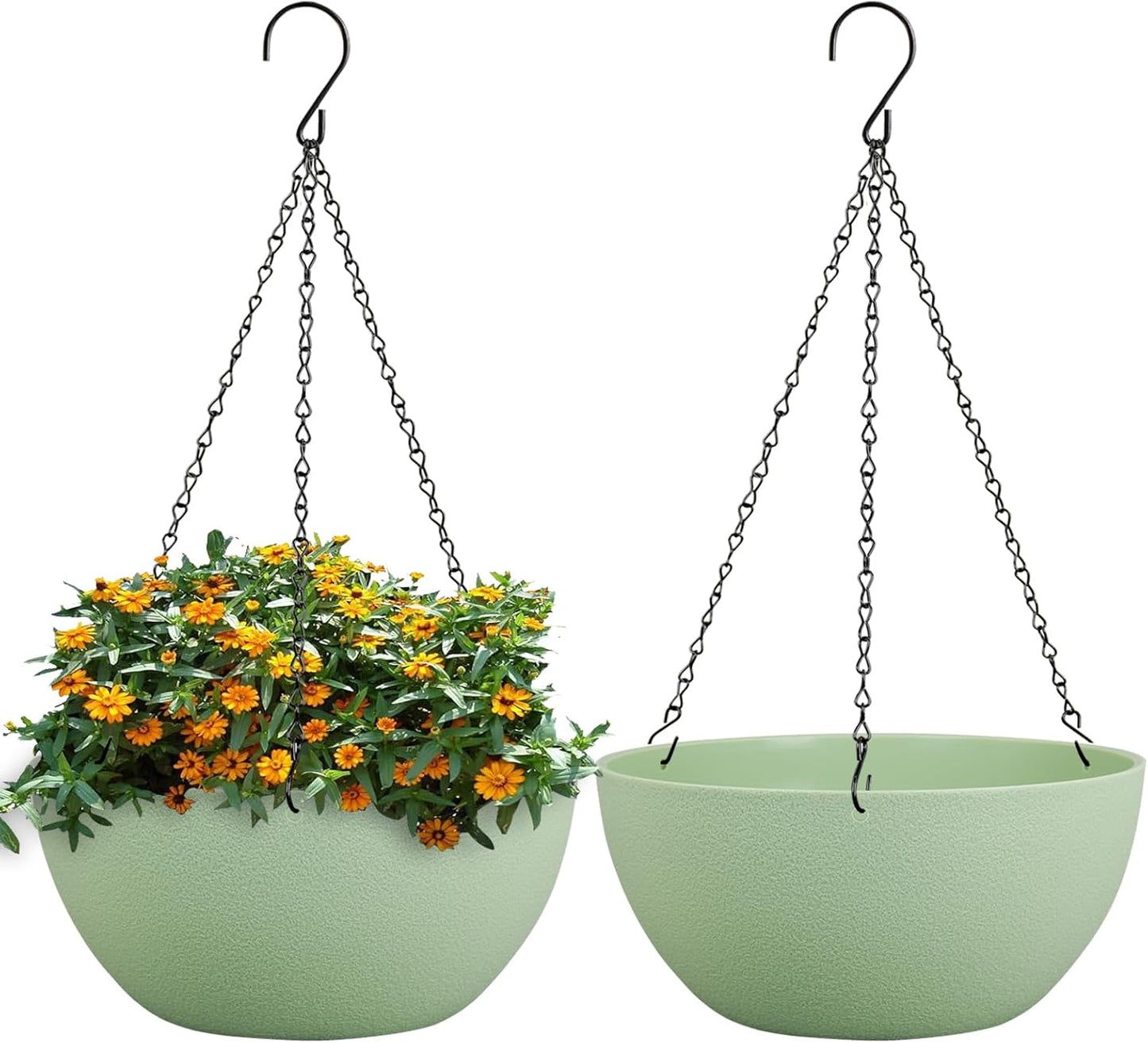 10 inch Hanging Planters for Outdoor Indoor Plants with Drainage Holes and Chain, 2 Pack Round