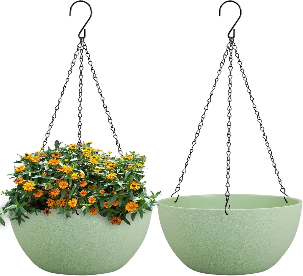 10 inch Hanging Planters for Outdoor Indoor Plants with Drainage Holes and Chain, 2 Pack Round