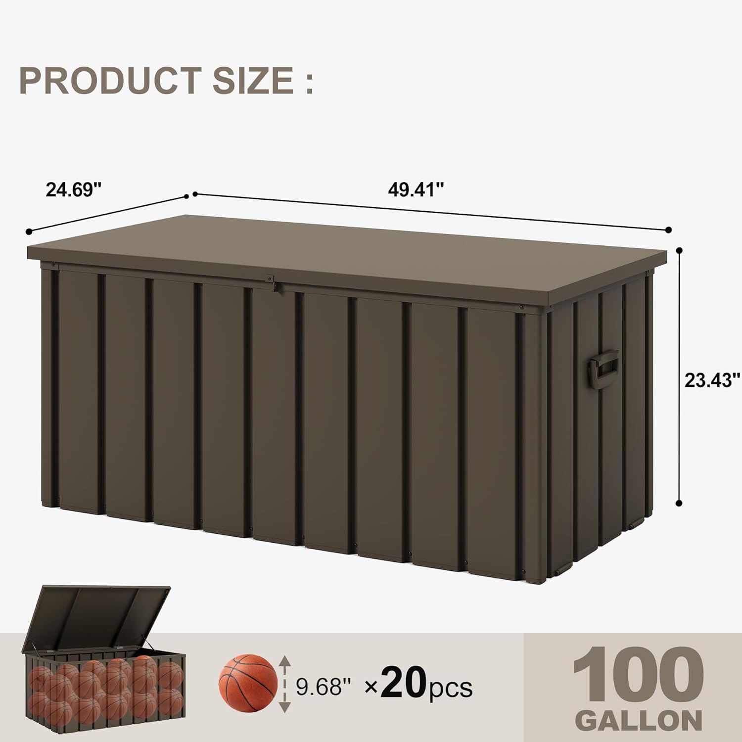 PURPLE LEAF Outdoor Deck Box 100 Gallon Waterproof Lockable Storage Box Container with Lid Deck