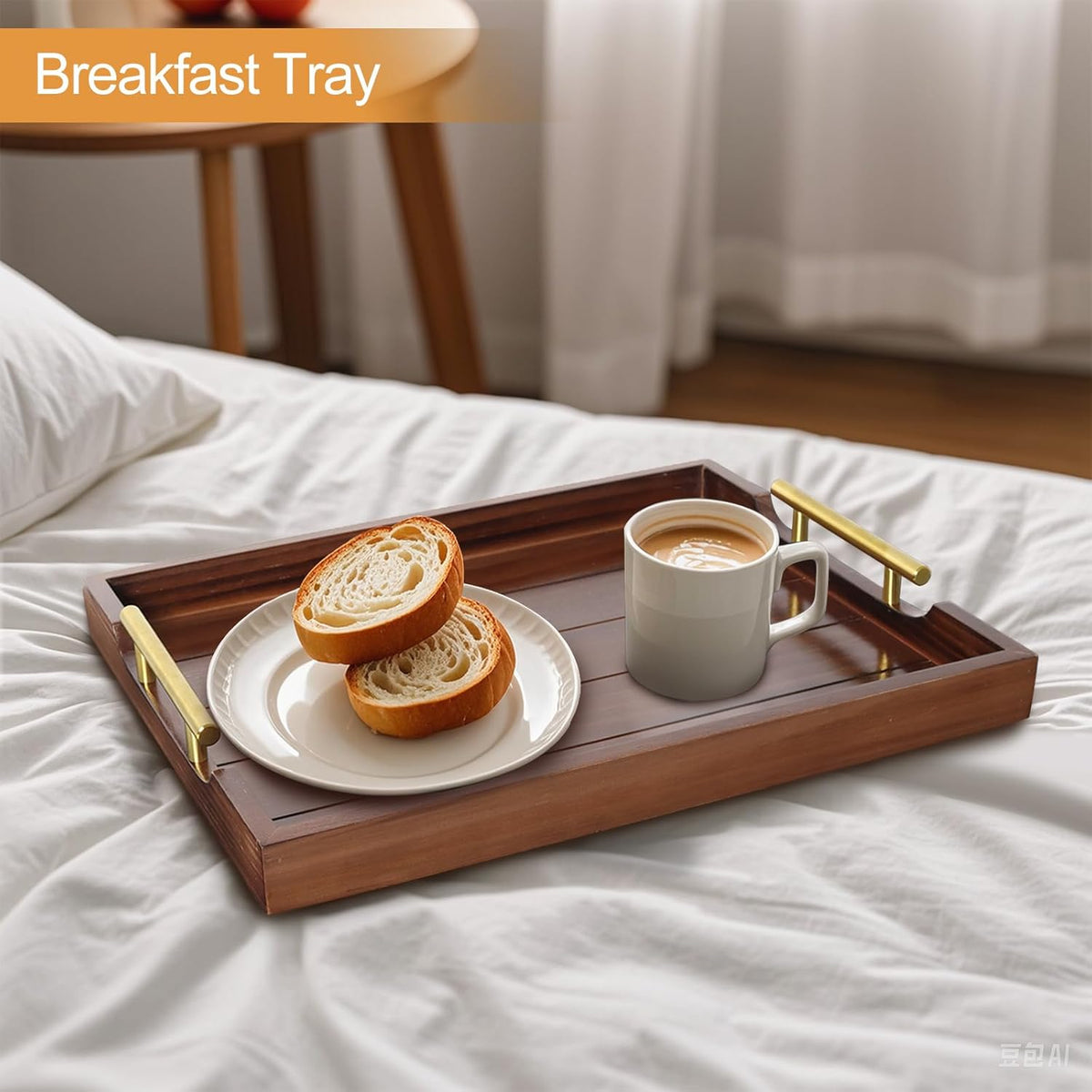 Coffee Table Tray - Large Ottoman Trays for Living Rooms - Wood Serving Tray with Handles(2 Sets)