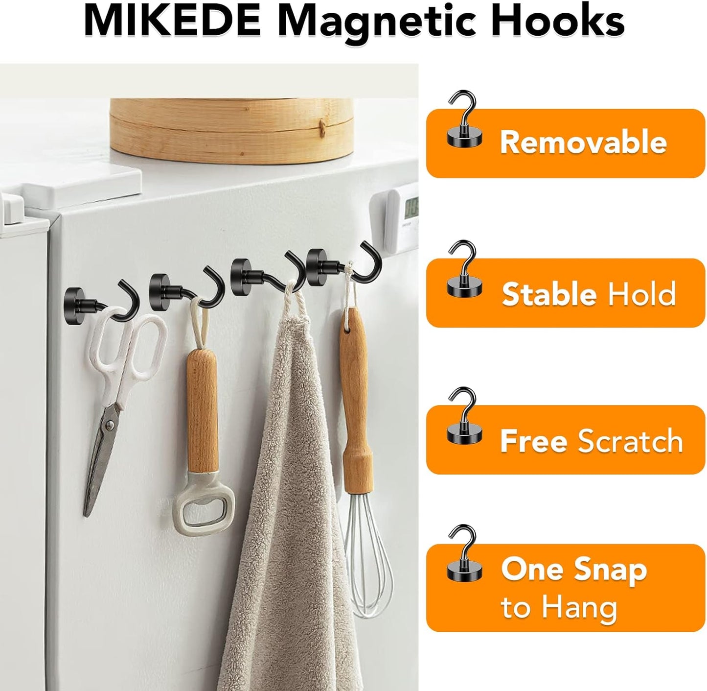 MIKEDE Magnetic Hooks, 40Lbs Strong Neodymium Black Magnet Hook for Hanging, Heavy Duty Magnetic