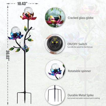 VCUTEKA Solar Garden Light Solar Flowers Light with LED Crackle Glass Globe Solar Lights Outdoor