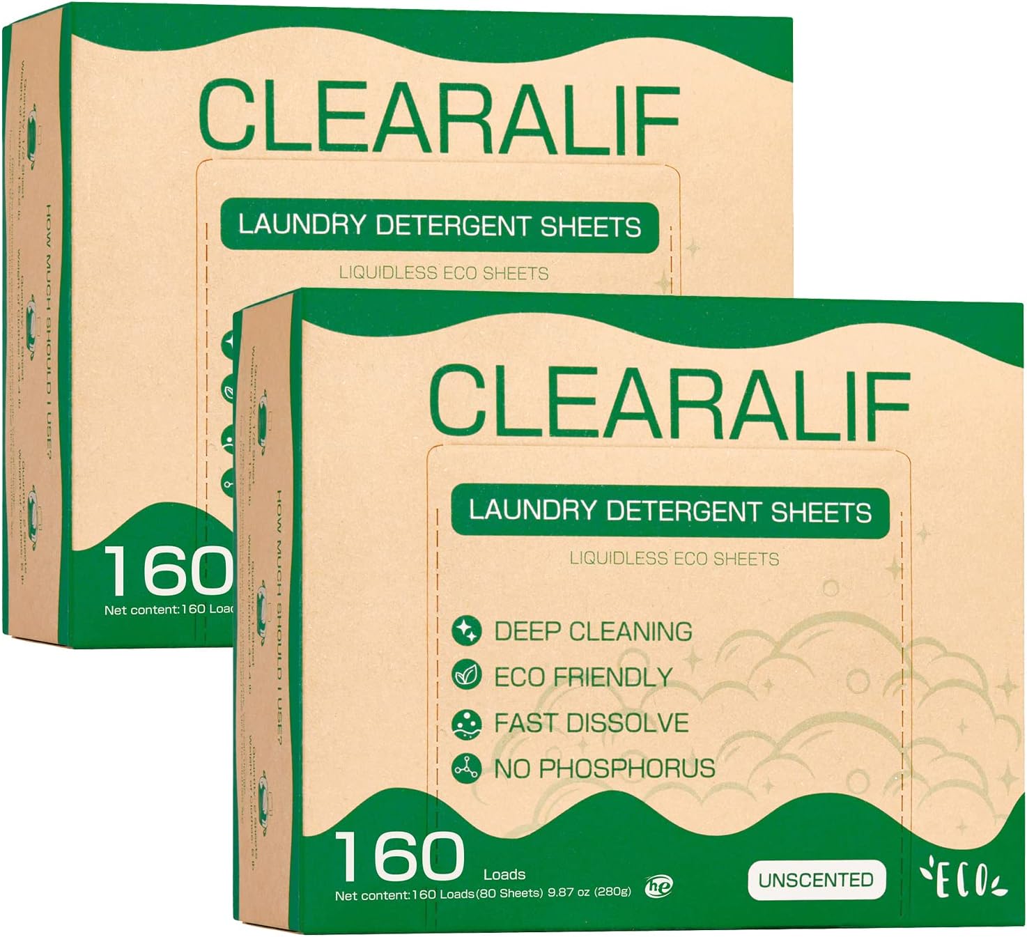 CLEARALIF Laundry Detergent Sheets up to 320 Loads (160 sheets), Unscented, Laundry Detergent